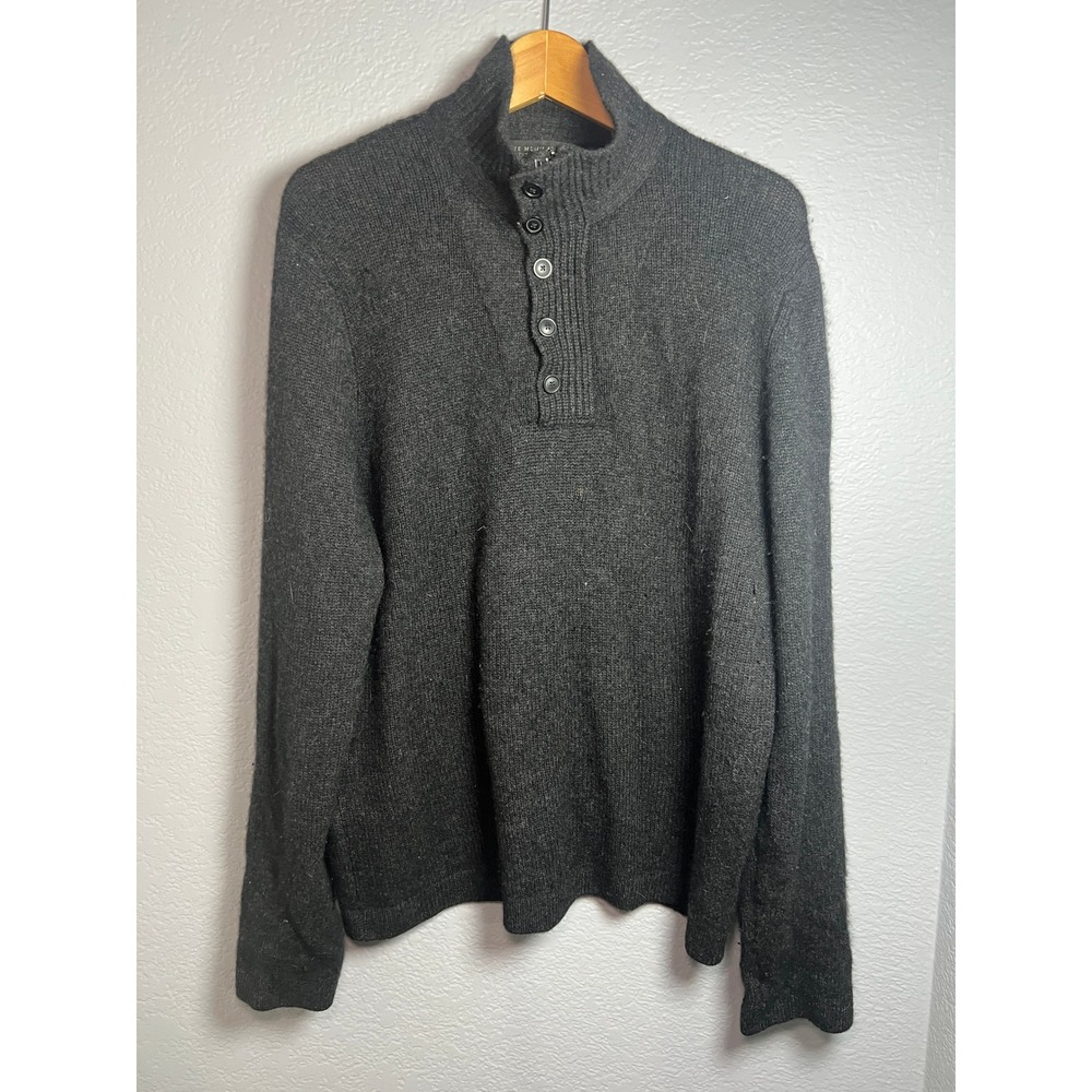 Bloomingdale's The Men's Cashmere Sweater Mens L Gray Mock Neck Button 1/4 Zip